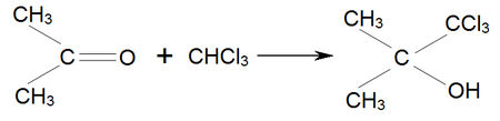 Аналогично ацетон присоединяет   хлороформ   , образуя   хлоретон   , Который применяется как   антисептик   :